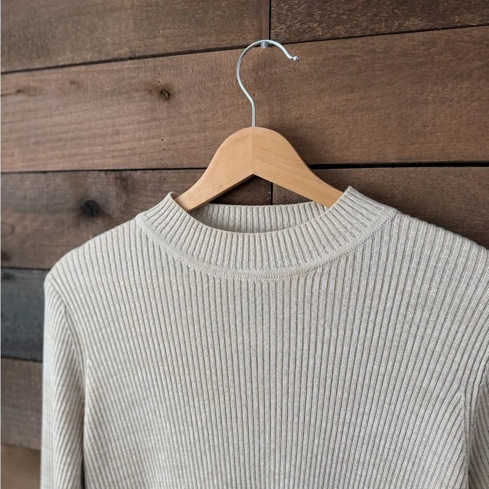 Vintage 90s Ribbed Mock Neck Sweater Sag Harbor Beige - Picture 8 of 12